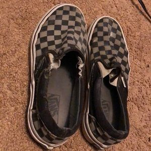 SIZE 7: Dark checkerboard vans (Worn down)
